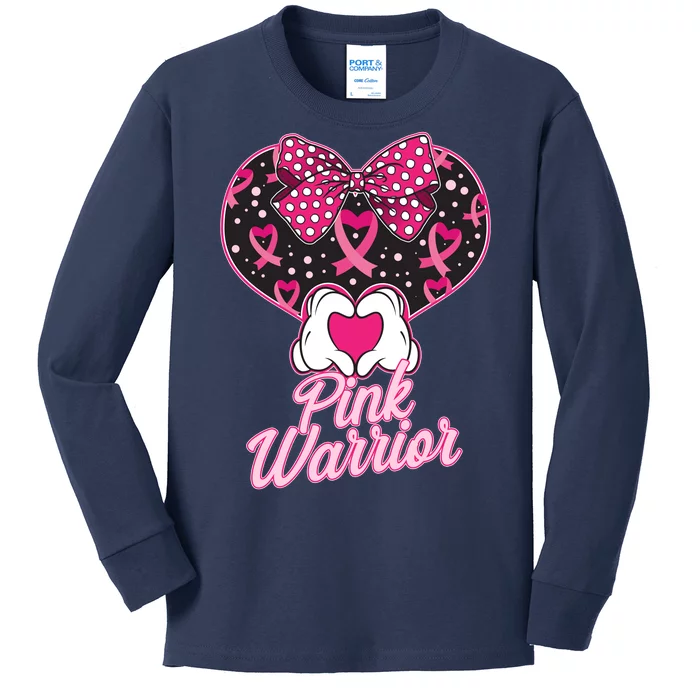 Pink Warrior Breast Cancer Awareness Kids Long Sleeve Shirt