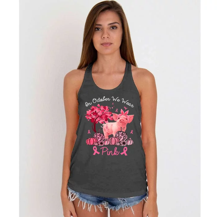 Pig In October We Wear Pink Pumpkin Breast Cancer Women's Knotted Racerback Tank