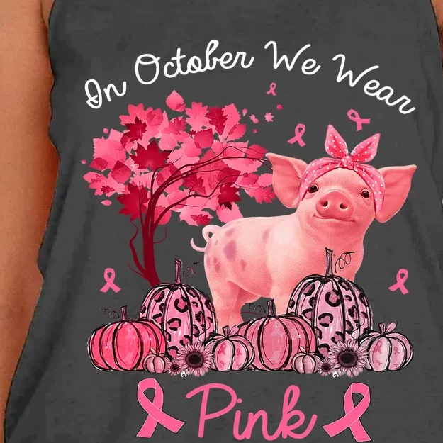 Pig In October We Wear Pink Pumpkin Breast Cancer Women's Knotted Racerback Tank