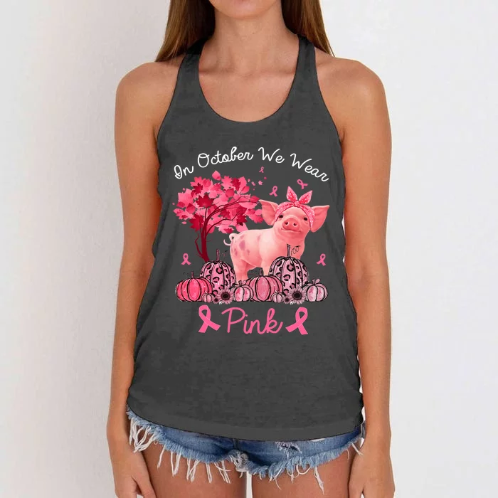 Pig In October We Wear Pink Pumpkin Breast Cancer Women's Knotted Racerback Tank