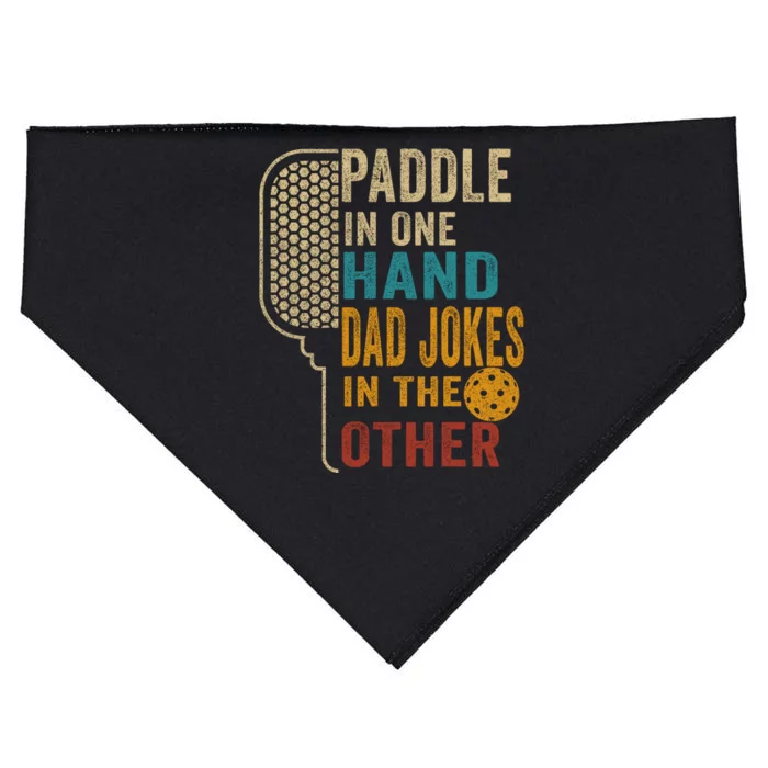 Paddle In One Hand Dad Jokes In The Other Pickleball Funny USA-Made Doggie Bandana