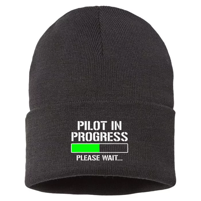 Pilot In Progress Funny Flight School Student Sustainable Knit Beanie