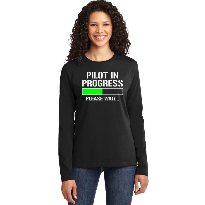 Pilot In Progress Funny Flight School Student Ladies Long Sleeve Shirt