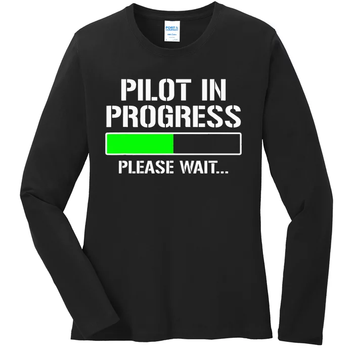 Pilot In Progress Funny Flight School Student Ladies Long Sleeve Shirt