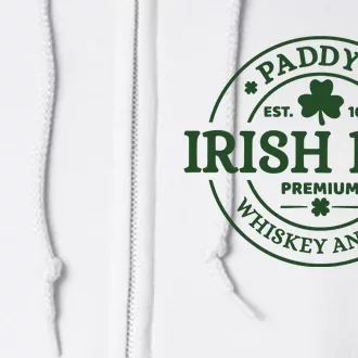 Paddy's Irish Pub Est 1631 Whiskey And Ale Irish St Patrick's Day Full Zip Hoodie