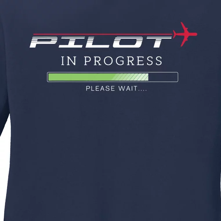 Pilot In Progress Funny Future Pilot Aviation Airplane Gift Ladies Long Sleeve Shirt