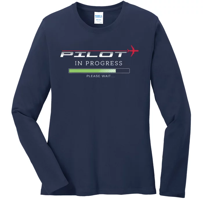 Pilot In Progress Funny Future Pilot Aviation Airplane Gift Ladies Long Sleeve Shirt