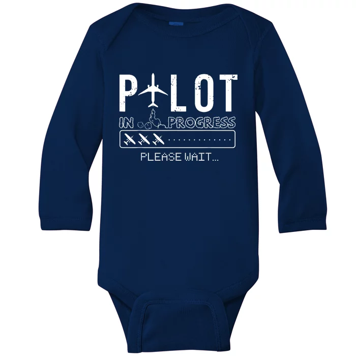 Pilot In Progress Funny Future Pilot Aviation Airplane Gift Baby Long Sleeve Bodysuit