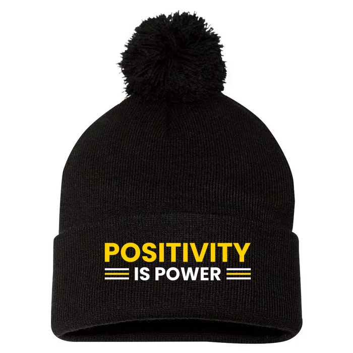 Positivity Is Power Typography Pom Pom 12in Knit Beanie