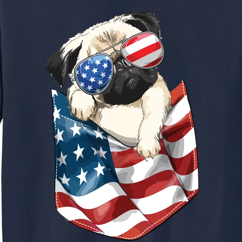 Pug In Pocket Dog 4th July Shirts Men Women Kids USA Flag Tall Sweatshirt