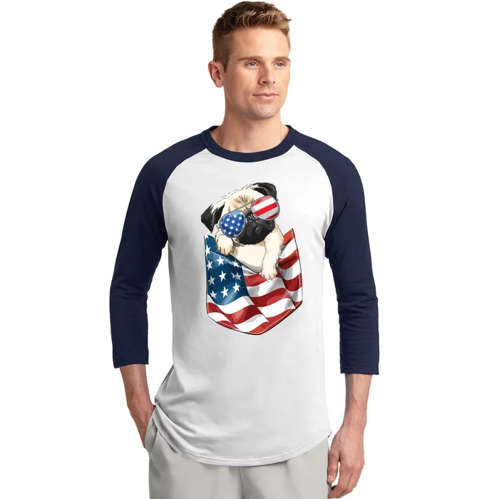 Pug In Pocket Dog 4th July Shirts Men Women Kids USA Flag Baseball Sleeve Shirt