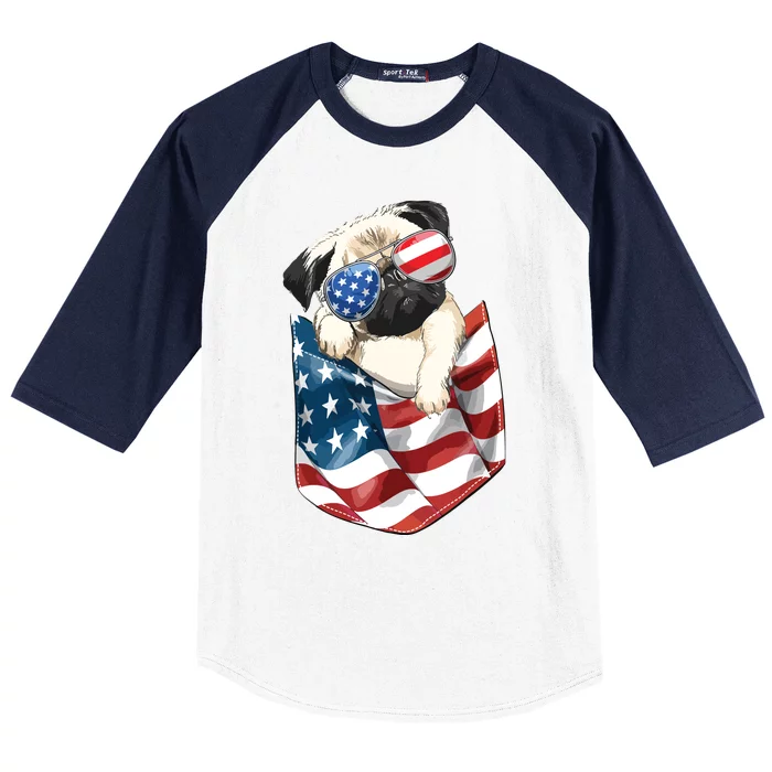 Pug In Pocket Dog 4th July Shirts Men Women Kids USA Flag Baseball Sleeve Shirt