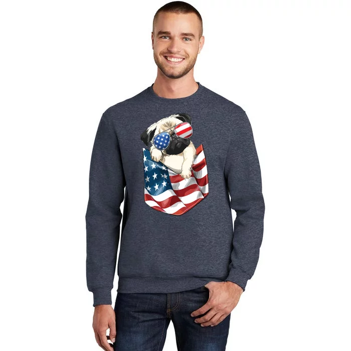 Pug In Pocket Dog 4th July Shirts Men Women Kids USA Flag Sweatshirt