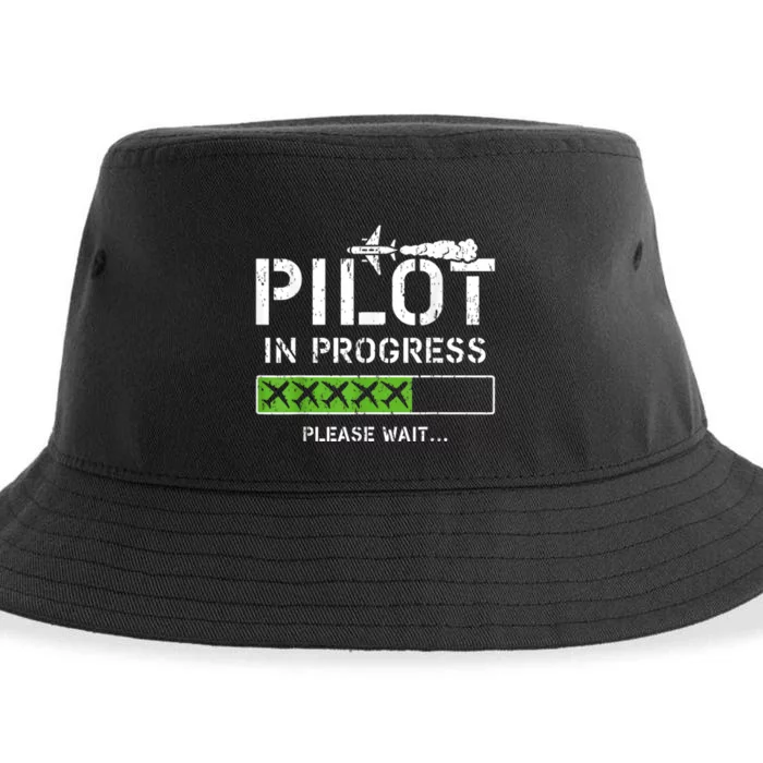 Pilot In Progress Kid Future Pilot Airplane Aviation Flying Sustainable Bucket Hat