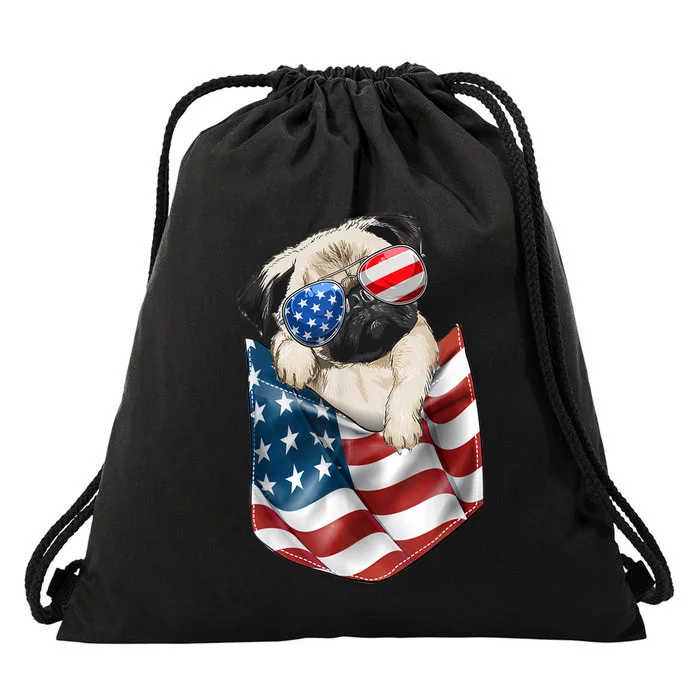 Pug In Pocket Dog 4th July Shirts S Usa Flag Drawstring Bag