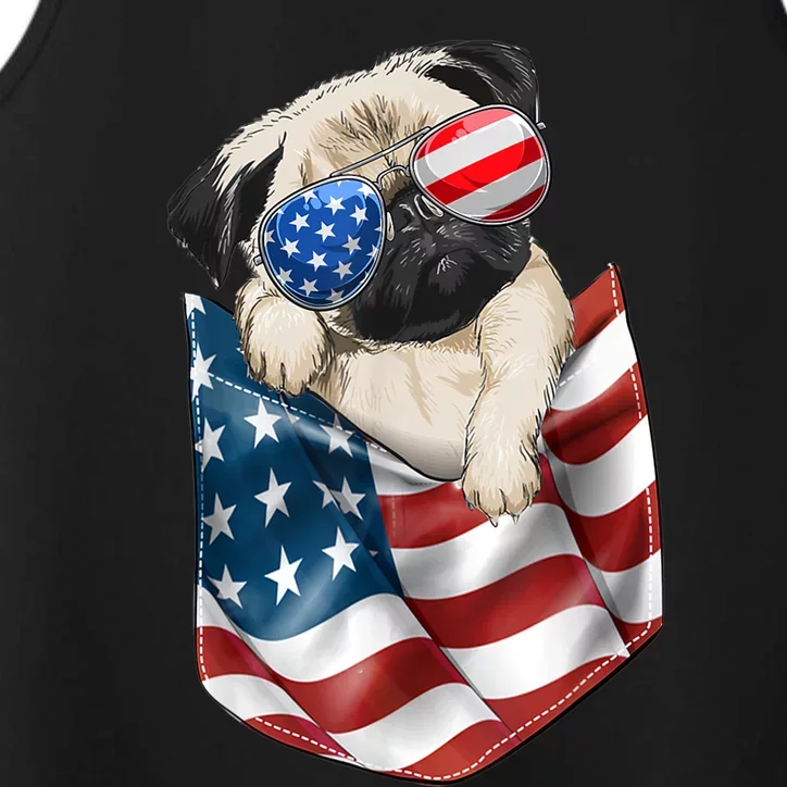 Pug In Pocket Dog 4th July Shirts S Usa Flag Performance Tank