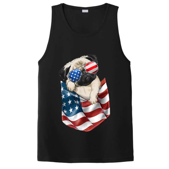 Pug In Pocket Dog 4th July Shirts S Usa Flag Performance Tank