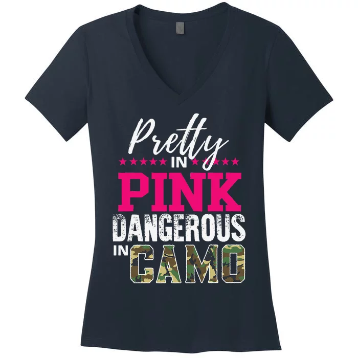 Pretty In Pink Dangerous In Camo Hunting Girl Women's V-Neck T-Shirt