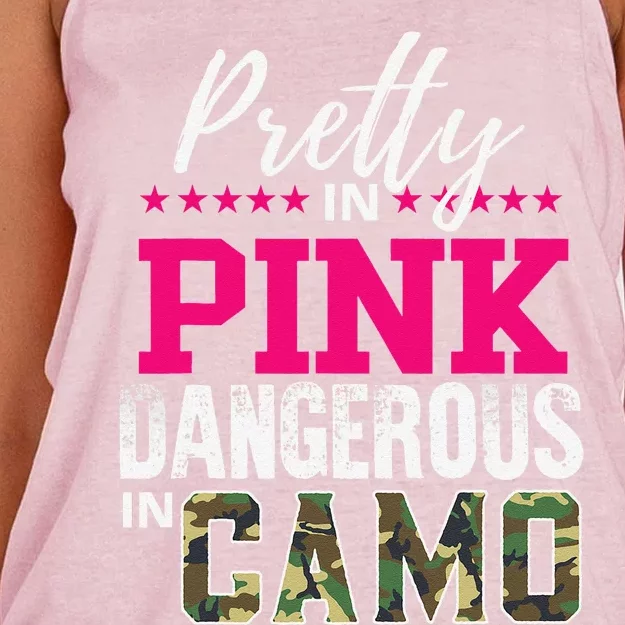 Pretty In Pink Dangerous In Camo Hunting Girl Women's Knotted Racerback Tank