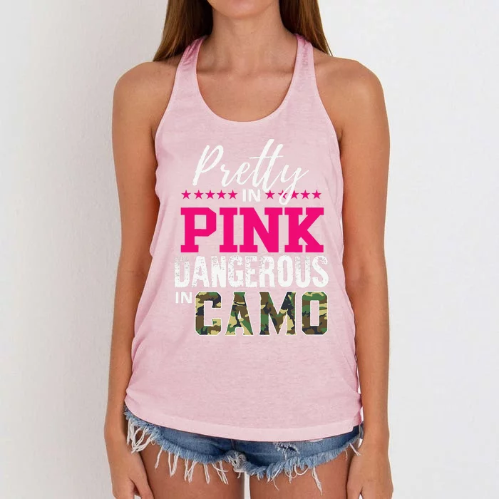 Pretty In Pink Dangerous In Camo Hunting Girl Women's Knotted Racerback Tank