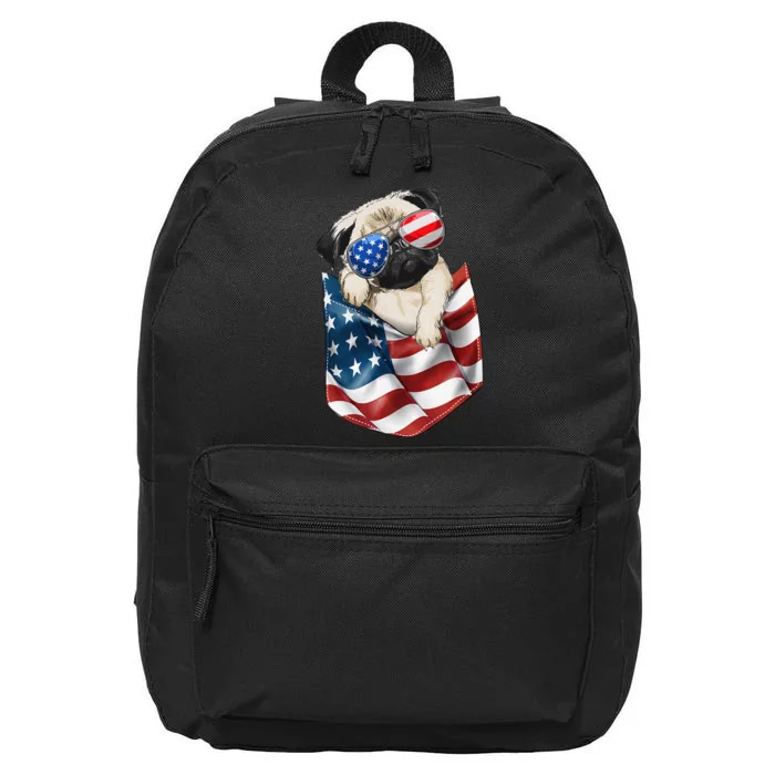 Pug In Pocket Dog 4th July USA Flag 16 in Basic Backpack