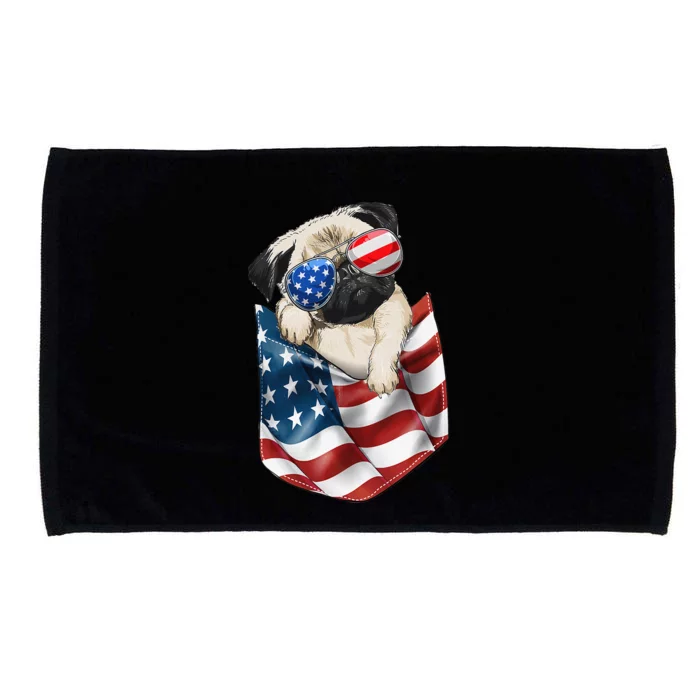 Pug In Pocket Dog 4th July USA Flag Microfiber Hand Towel