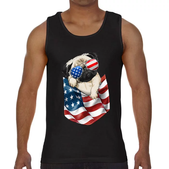 Pug In Pocket Dog 4th July  USA Flag Comfort Colors® Tank Top