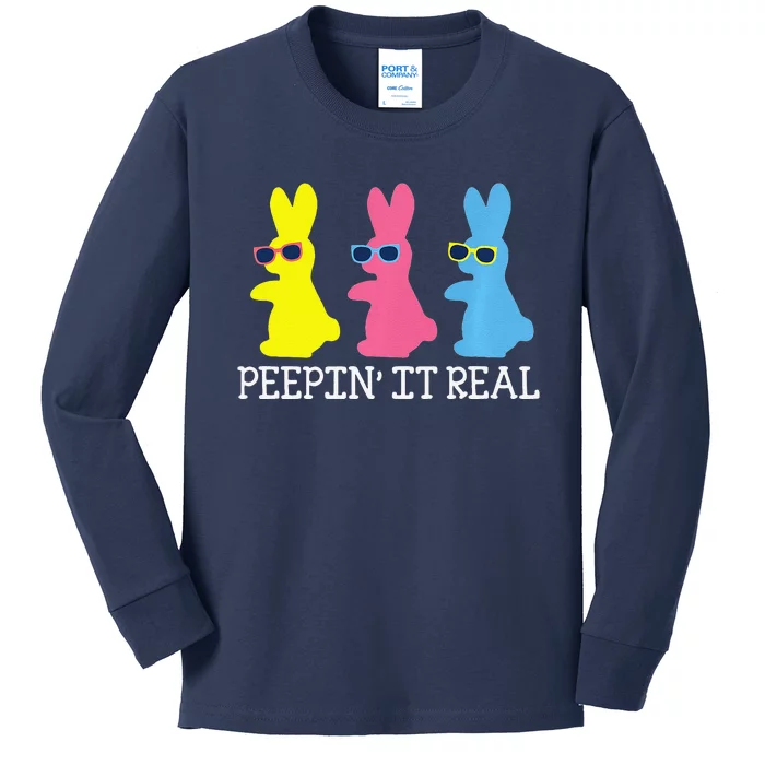 Peepin' It Real Colorful Easter Bunny Cool Gift Kids Long Sleeve Shirt