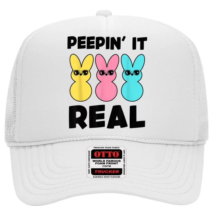 Peepin It Real Easter Day Bunny High Crown Mesh Trucker Hat