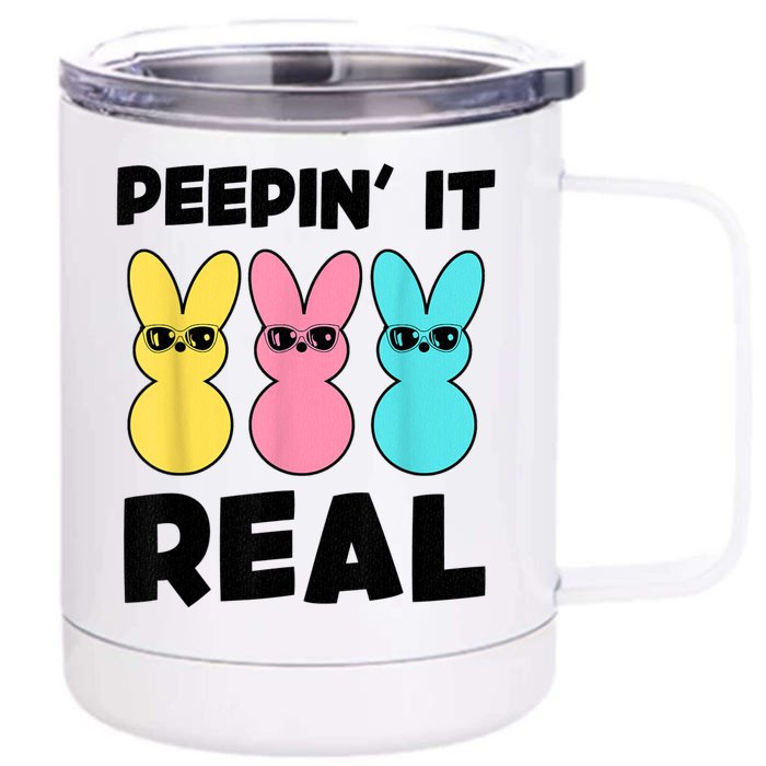 Peepin It Real Easter Day Bunny Front & Back 12oz Stainless Steel Tumbler Cup