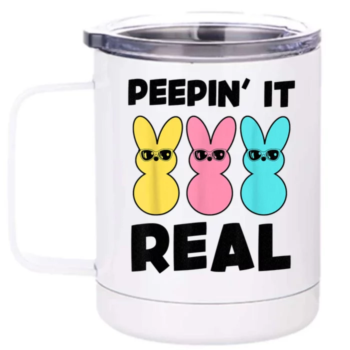 Peepin It Real Easter Day Bunny Front & Back 12oz Stainless Steel Tumbler Cup