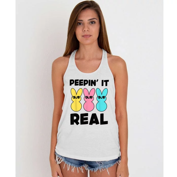 Peepin It Real Easter Day Bunny Women's Knotted Racerback Tank