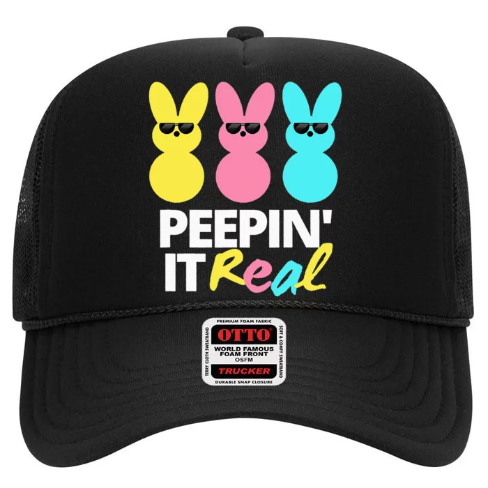 Peepin it Real Easter Day Bunny High Crown Mesh Trucker Hat