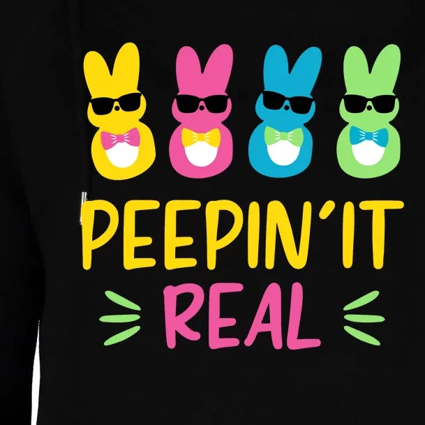 Peepin It Real Happy Easter Bunny Egg Hunt Funny Womens Funnel Neck Pullover Hood