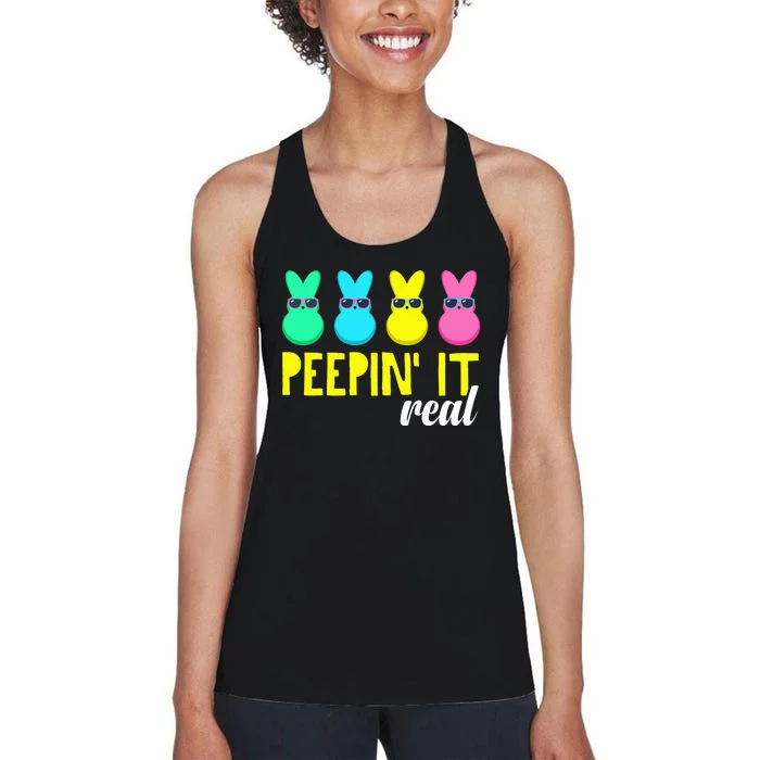 Peepin It Real  Happy Easter Bunny Egg Hunt Funny Women's Racerback Tank