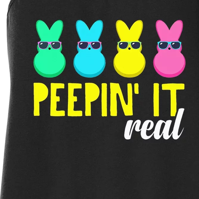 Peepin It Real  Happy Easter Bunny Egg Hunt Funny Women's Racerback Tank