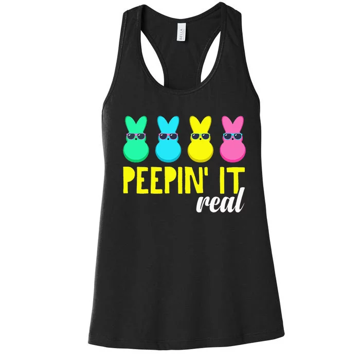 Peepin It Real  Happy Easter Bunny Egg Hunt Funny Women's Racerback Tank