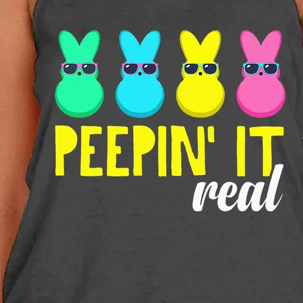 Peepin It Real  Happy Easter Bunny Egg Hunt Funny Women's Knotted Racerback Tank