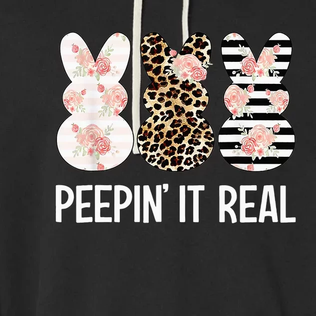 Peepin' It Real Cute Bunny Rabbit Leopard Easter Garment-Dyed Fleece Hoodie