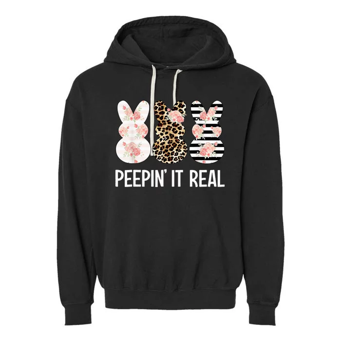 Peepin' It Real Cute Bunny Rabbit Leopard Easter Garment-Dyed Fleece Hoodie