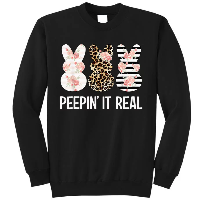 Peepin' It Real Cute Bunny Rabbit Leopard Easter Tall Sweatshirt