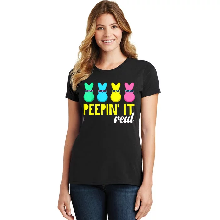 Peepin It Real  Happy Easter Bunny Egg Hunt Funny Women's T-Shirt