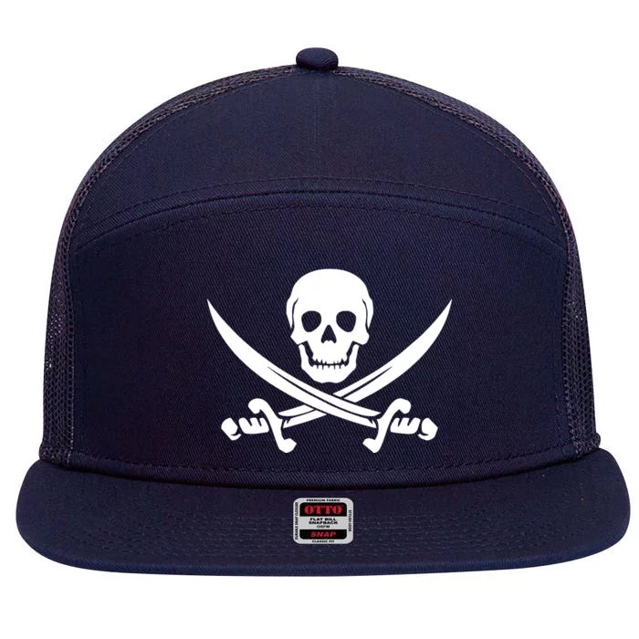 Pirate Skull & Cross Swords 7 Panel Mesh Trucker Snapback Hat