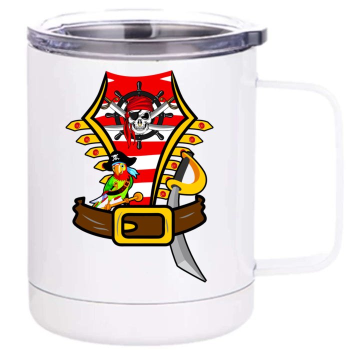 Pirate Skull & Parrot Costume Front & Back 12oz Stainless Steel Tumbler Cup