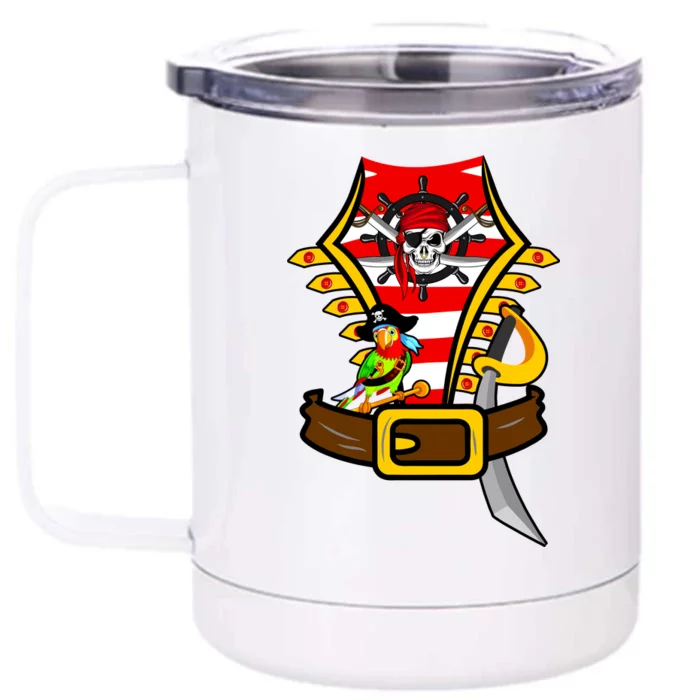 Pirate Skull & Parrot Costume Front & Back 12oz Stainless Steel Tumbler Cup