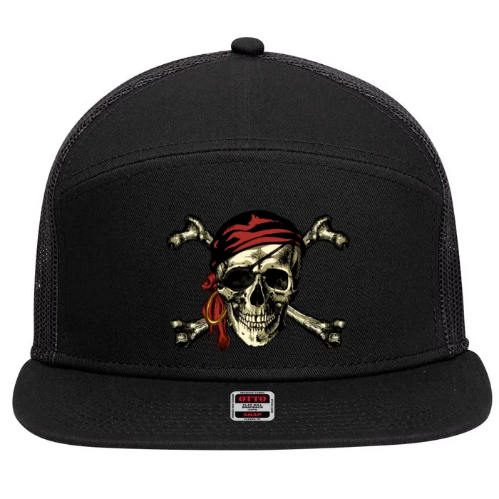 Pirate Skull Crossbones 7 Panel Mesh Trucker Snapback Hat