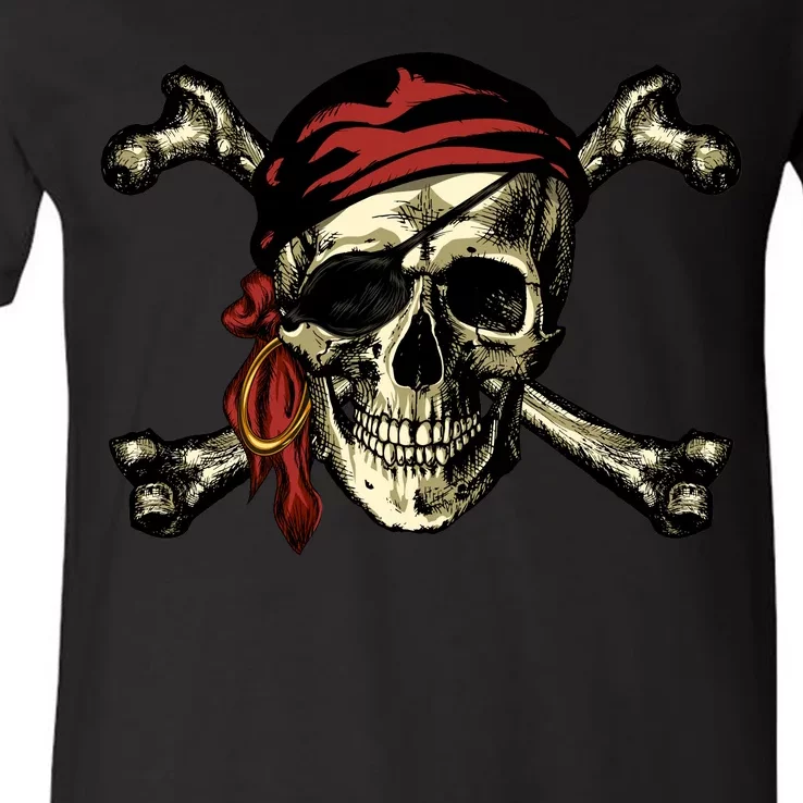 Pirate Skull Crossbones V-Neck T-Shirt