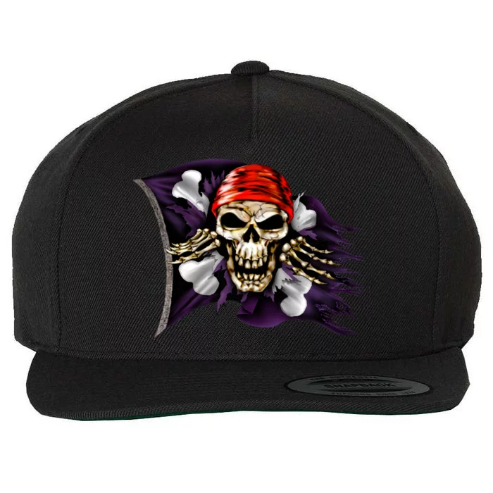 Pirate Skull Flag Wool Snapback Cap