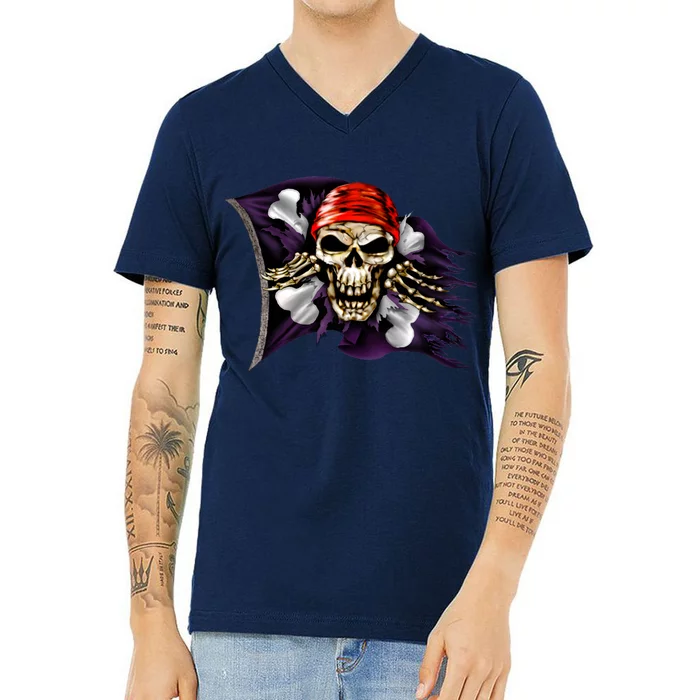 Pirate Skull Flag V-Neck T-Shirt