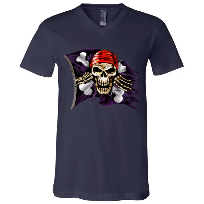 Pirate Skull Flag V-Neck T-Shirt